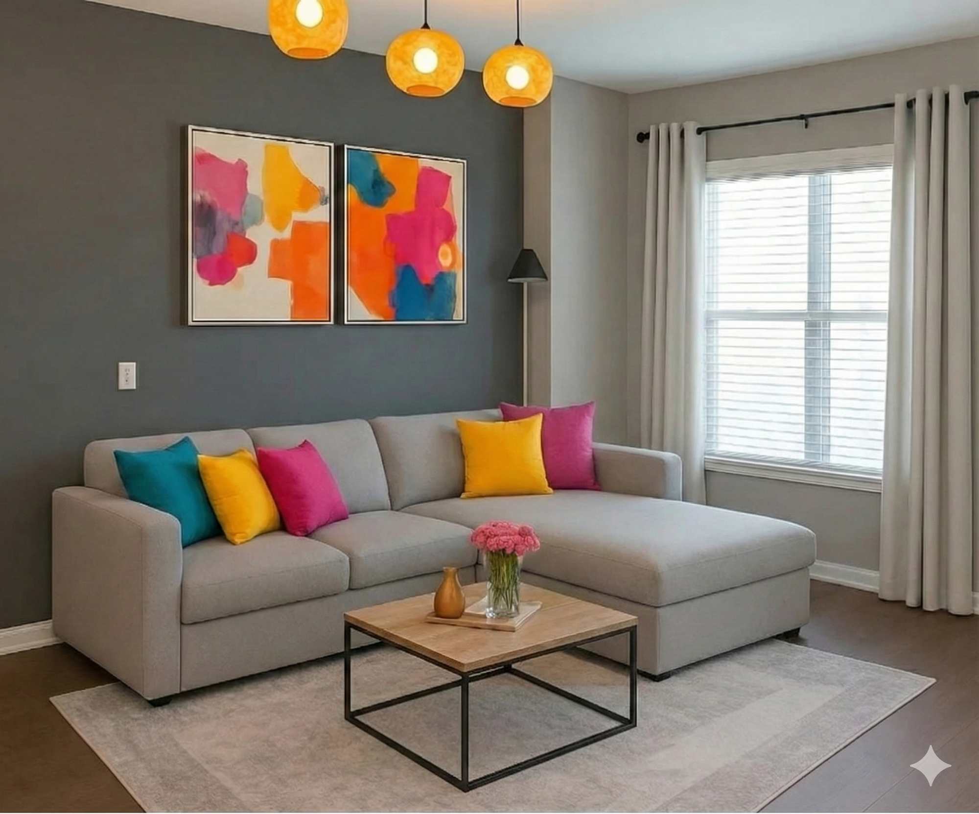 L-shape sofa - Natural Wood -Gray-280x160x90x75 cm