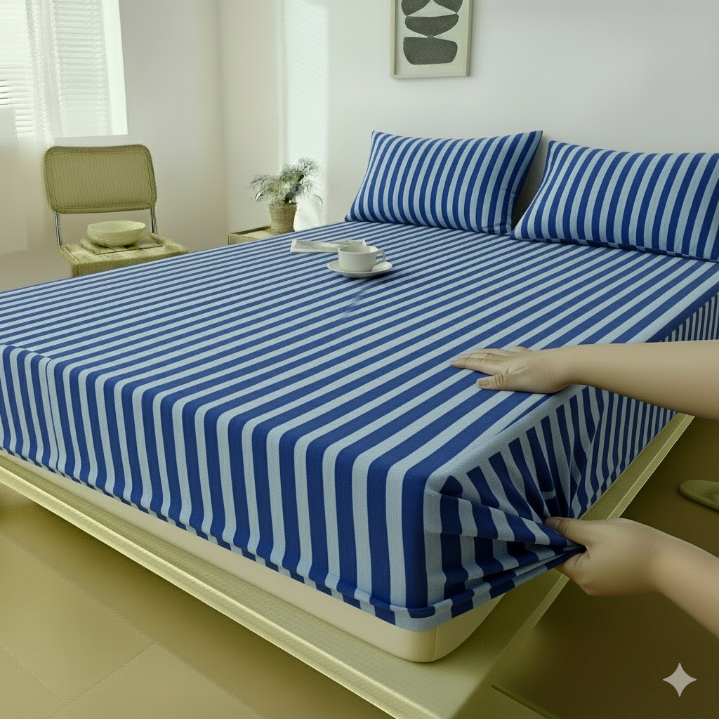 Stripe Bed Sheet - Cotton - Set 3 pieces - Multi Color - 180 cm