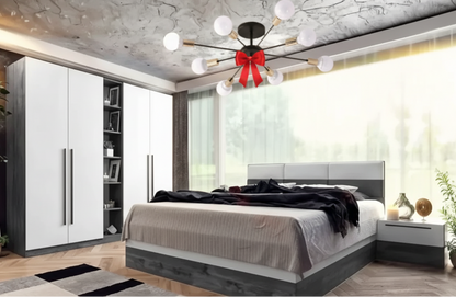Full Bedroom & Free Chandelier - MDF Wood - White & Grey