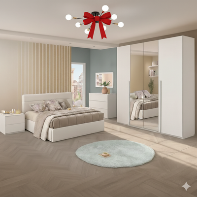 Full Bedroom & Free Chandelier - MDF Wood - White