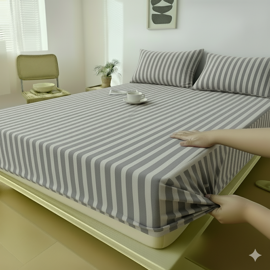 Stripe Bed Sheet - Cotton - Set 3 pieces - Multi Color - 180 cm