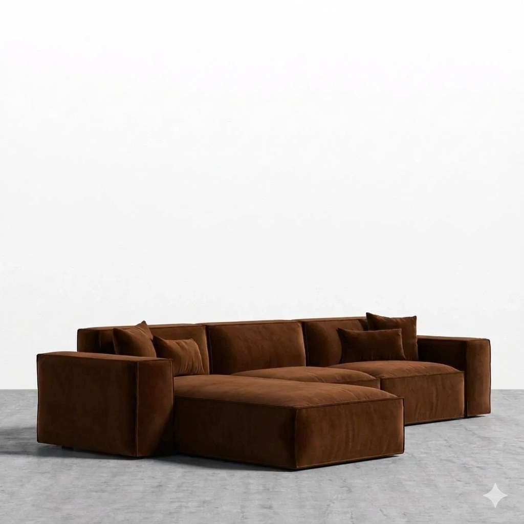 Sofa L Shape - Natural Wood - Multi Fabric - Multi color - 280x180x90x75 cm