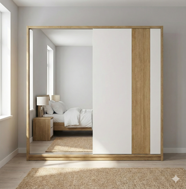 دولاب - خشب أم دي أف - بيج وأبيض - 200x60x220  سم