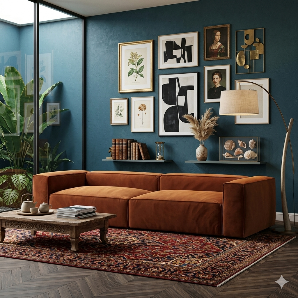 Sofa - Natural Wood - Velvet - Brown - 250 x 110 x 72 cm