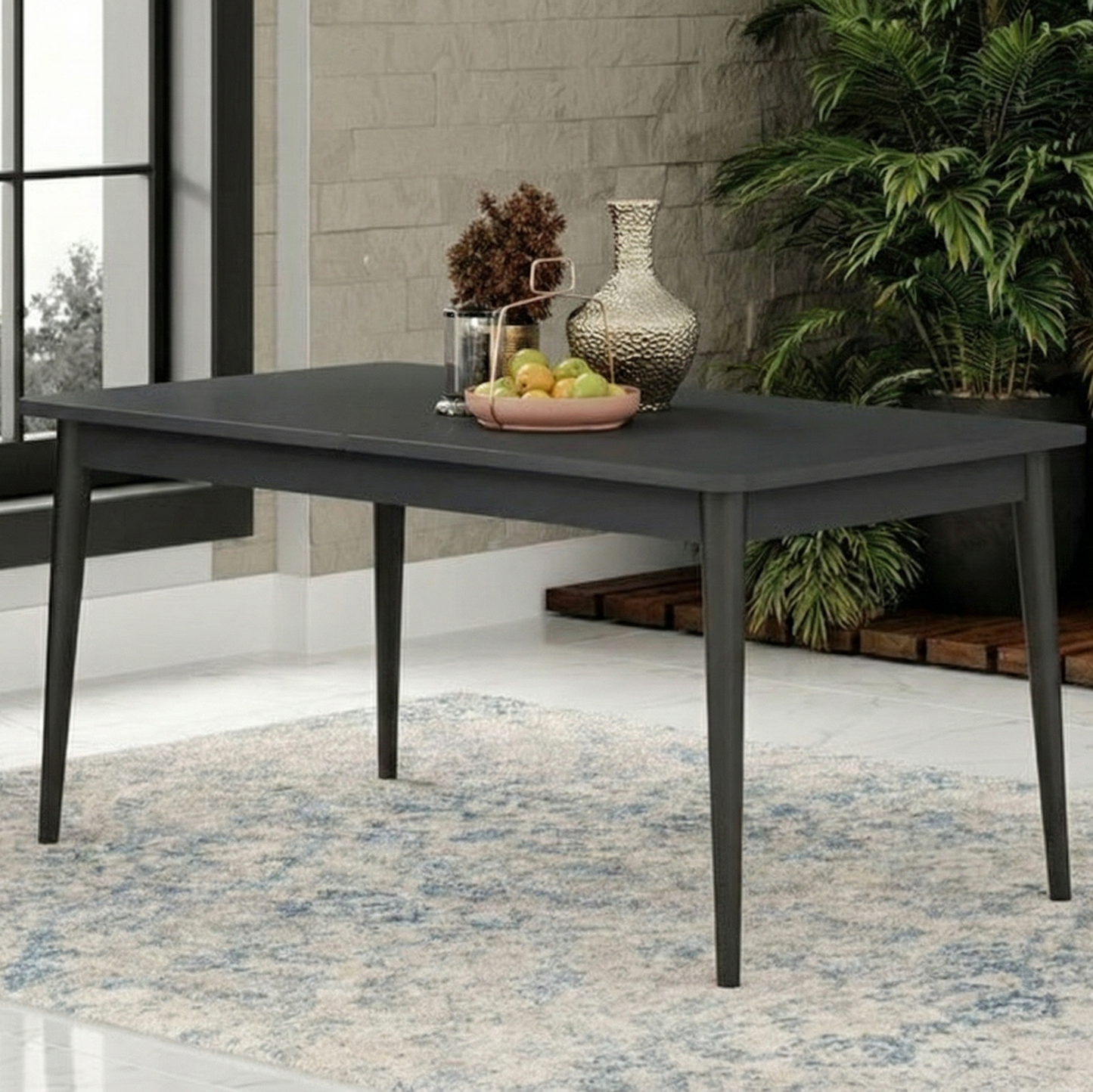 Dining table without chairs - Beech wood & MDF wood - Black - 160x80x77 cm