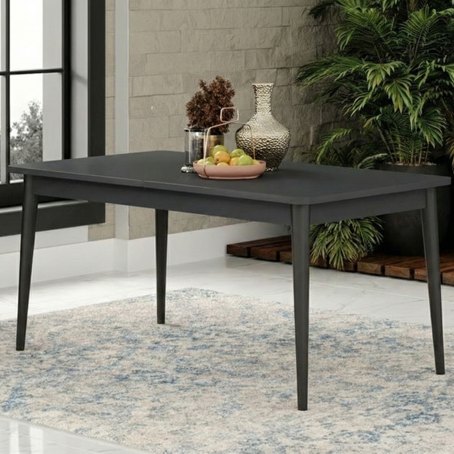 Dining table without chairs - Beech wood & MDF wood - Black - 160x80x77 cm