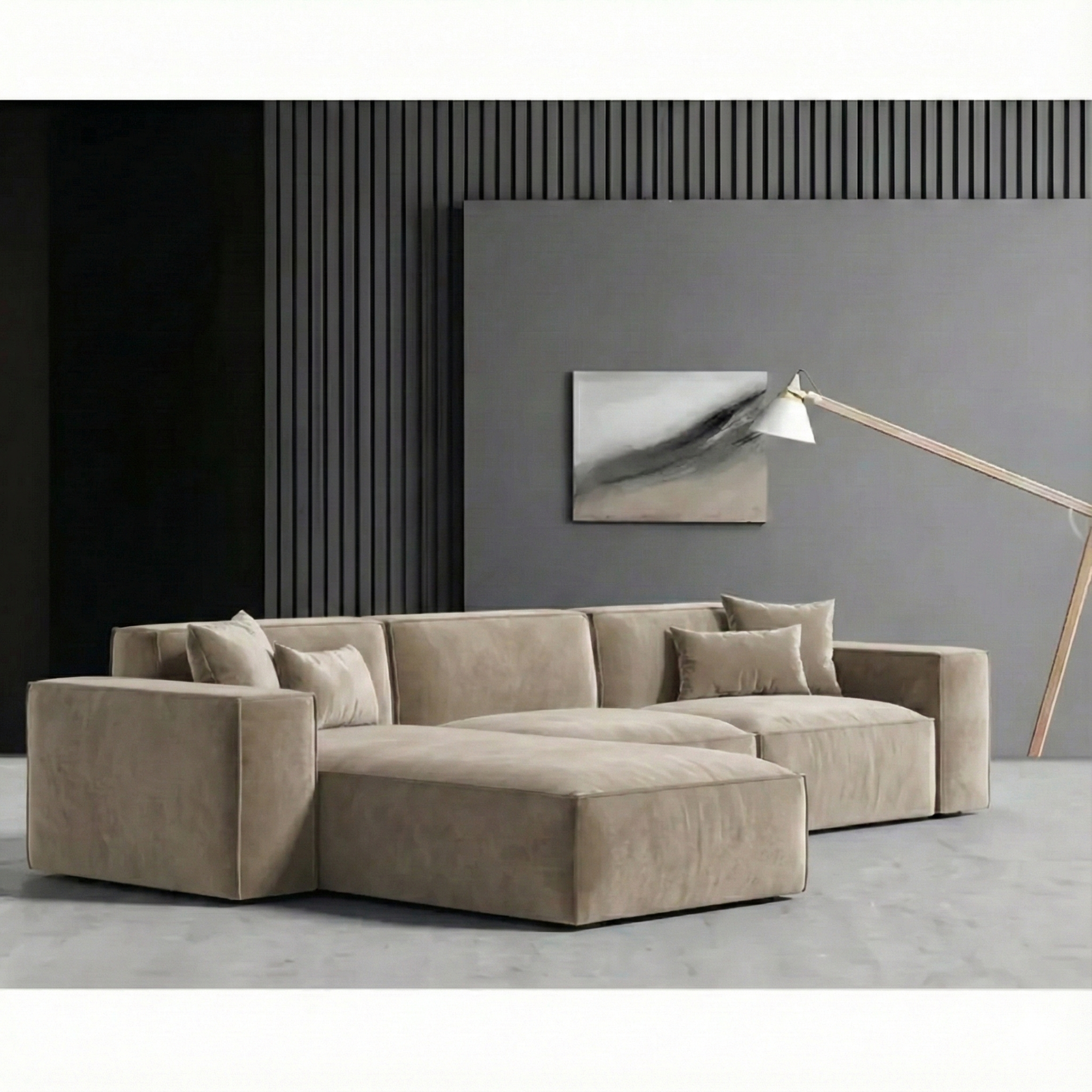 Sofa L Shape - Natural Wood - Multi Fabric - Multi color - 280x180x90x75 cm
