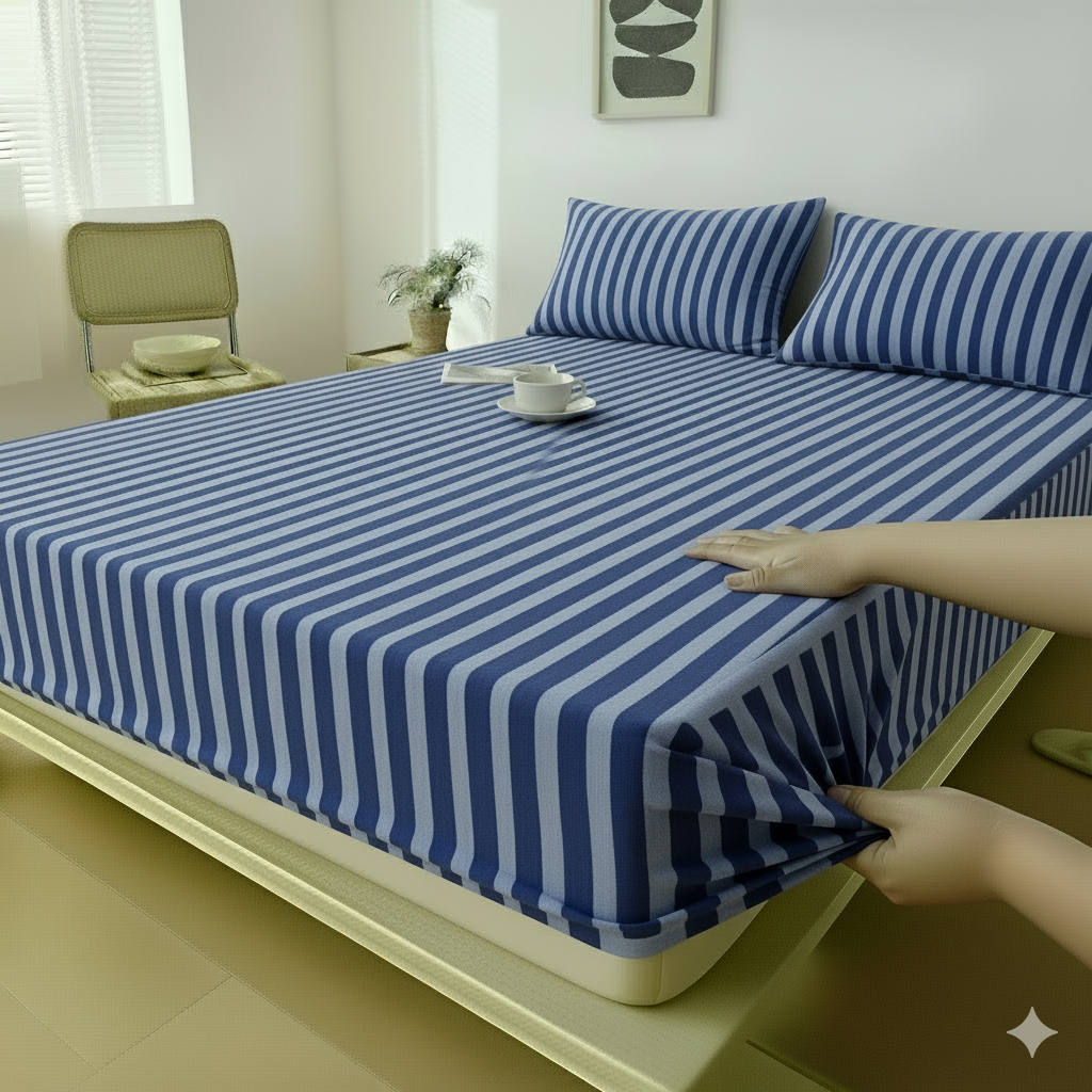 Stripe Bed Sheet - Cotton - Set 3 pieces - Multi Color - 180 cm