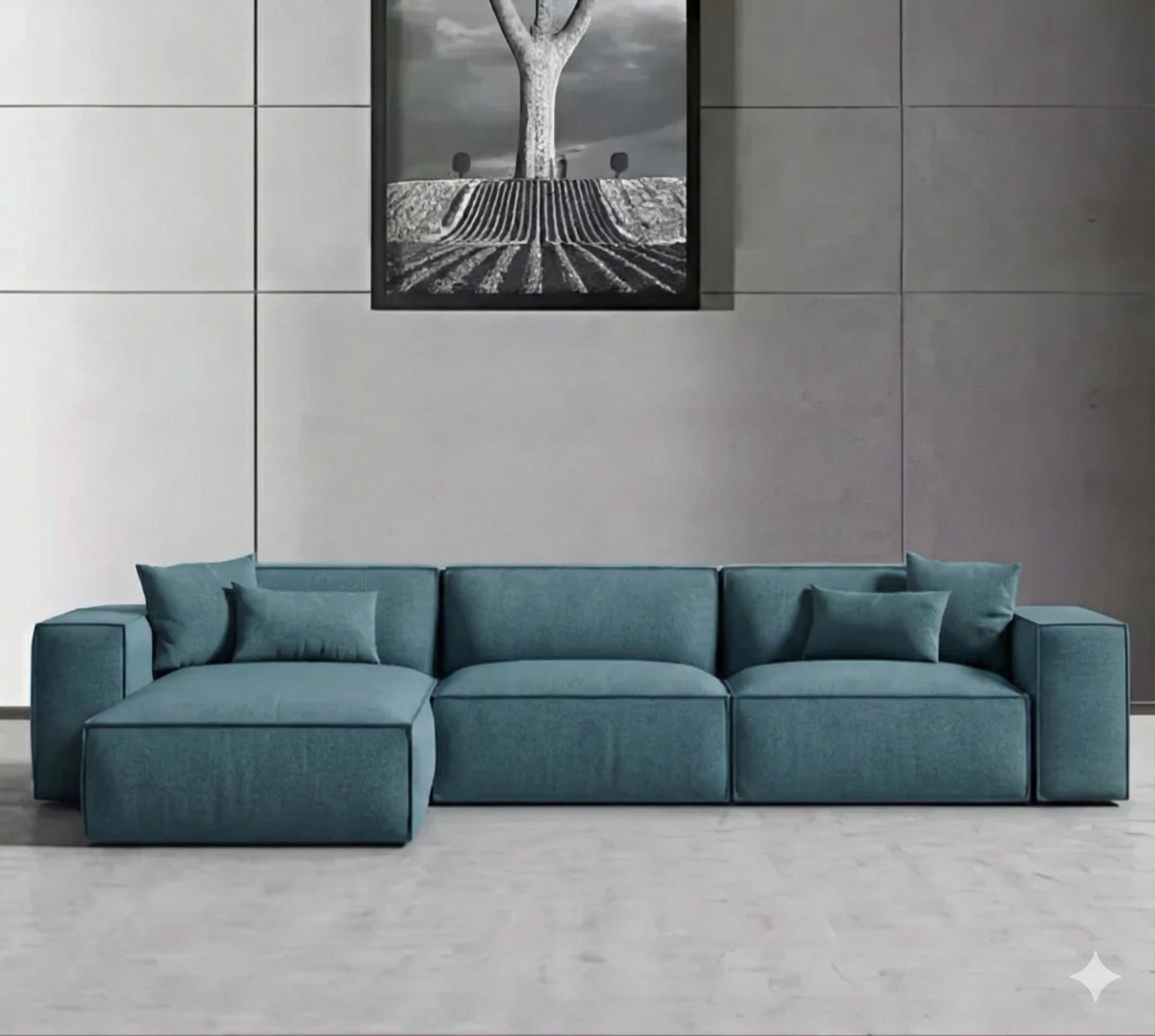 Sofa L Shape - Natural Wood - Multi Fabric - Multi color - 280x180x90x75 cm