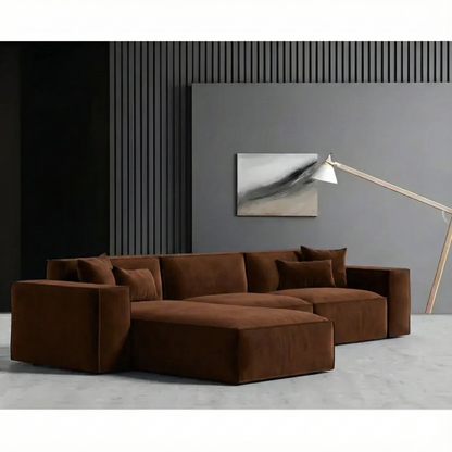 Sofa L Shape - Natural Wood - Multi Fabric - Multi color - 280x180x90x75 cm