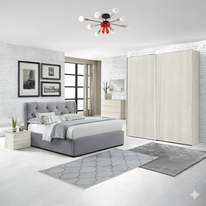 Full Bedroom & Free Chandelier - MDF Wood  - Beige & Grey