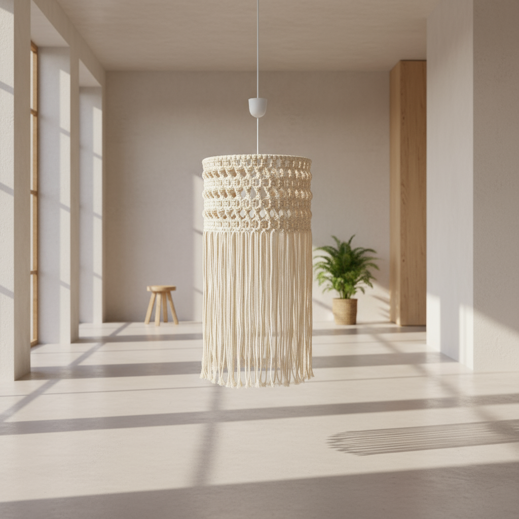 Macrame Chandelier - Steel & Cotto Yarn- Off White- 60x40 cm