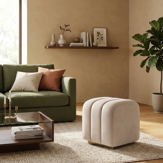Pouf - velvet- beige- 45x45x40 Cm