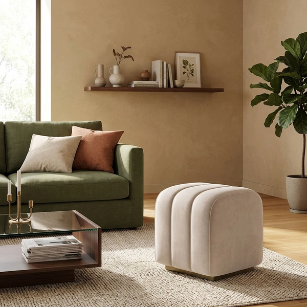 بوف - قطيفة  - بيج - 45x45x40 سم