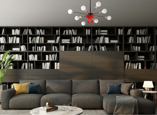 Sofa L Shape & Free Chandelier - Beech Wood - Linen Fabric - Multi Color - 350x180x90x75 cm