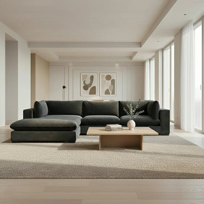 Sofa - L Shape - Beech Wood - Grey -  280x90 cm