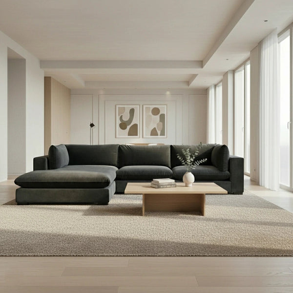 Sofa - L Shape - Beech Wood - Grey -  280x90 cm