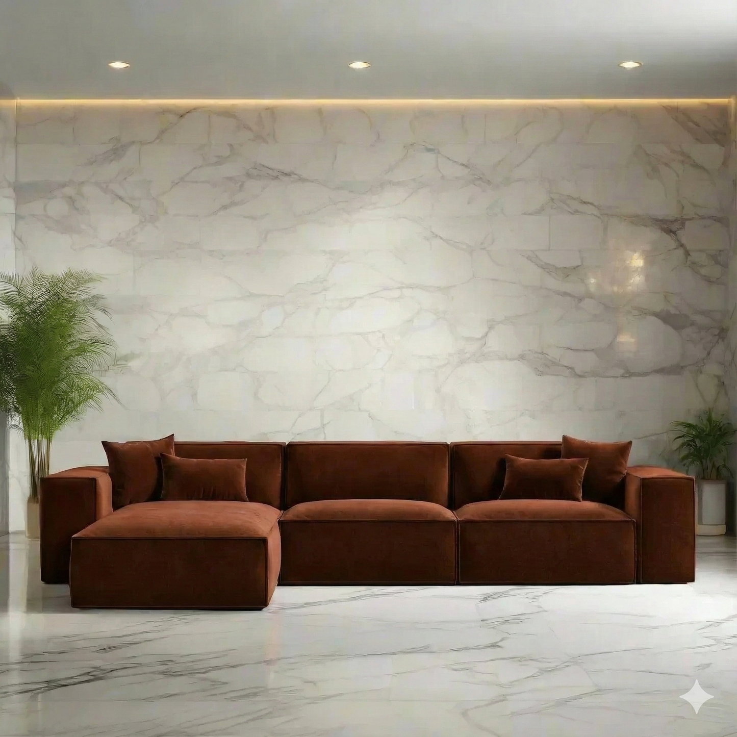 Sofa L Shape - Natural Wood - Multi Fabric - Multi color - 280x180x90x75 cm