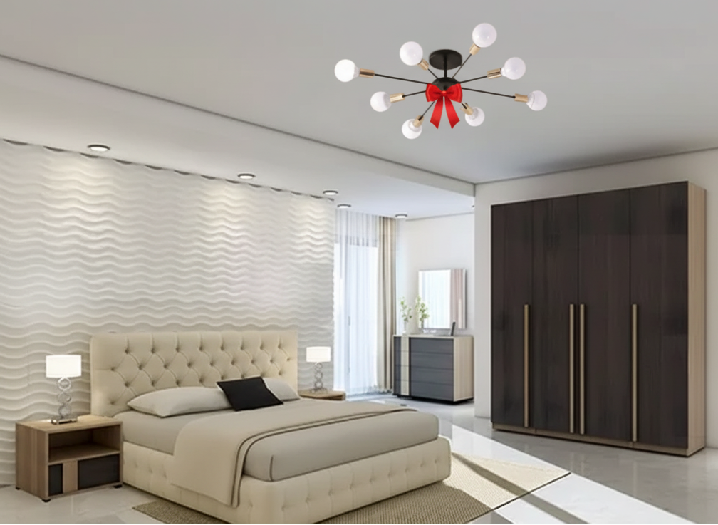Full Bedroom & Free Chandelier - MDF Wood  - Brown & Beige