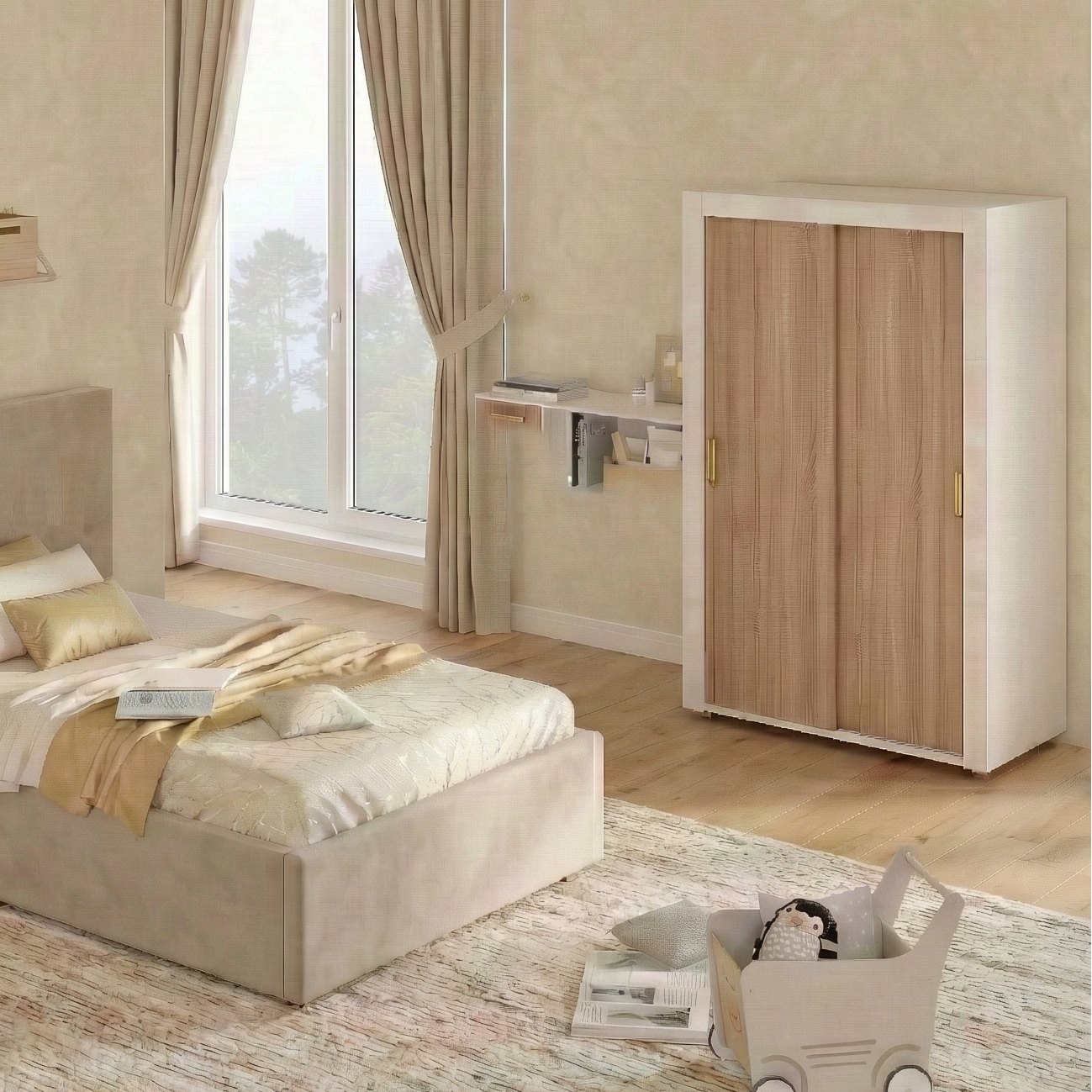 Full Bedroom - MDF Wood - White & Beige