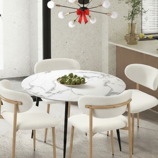 Dining Table set & Free Chandelier - MDF wood -4 chairs - Round - 90x75 CM