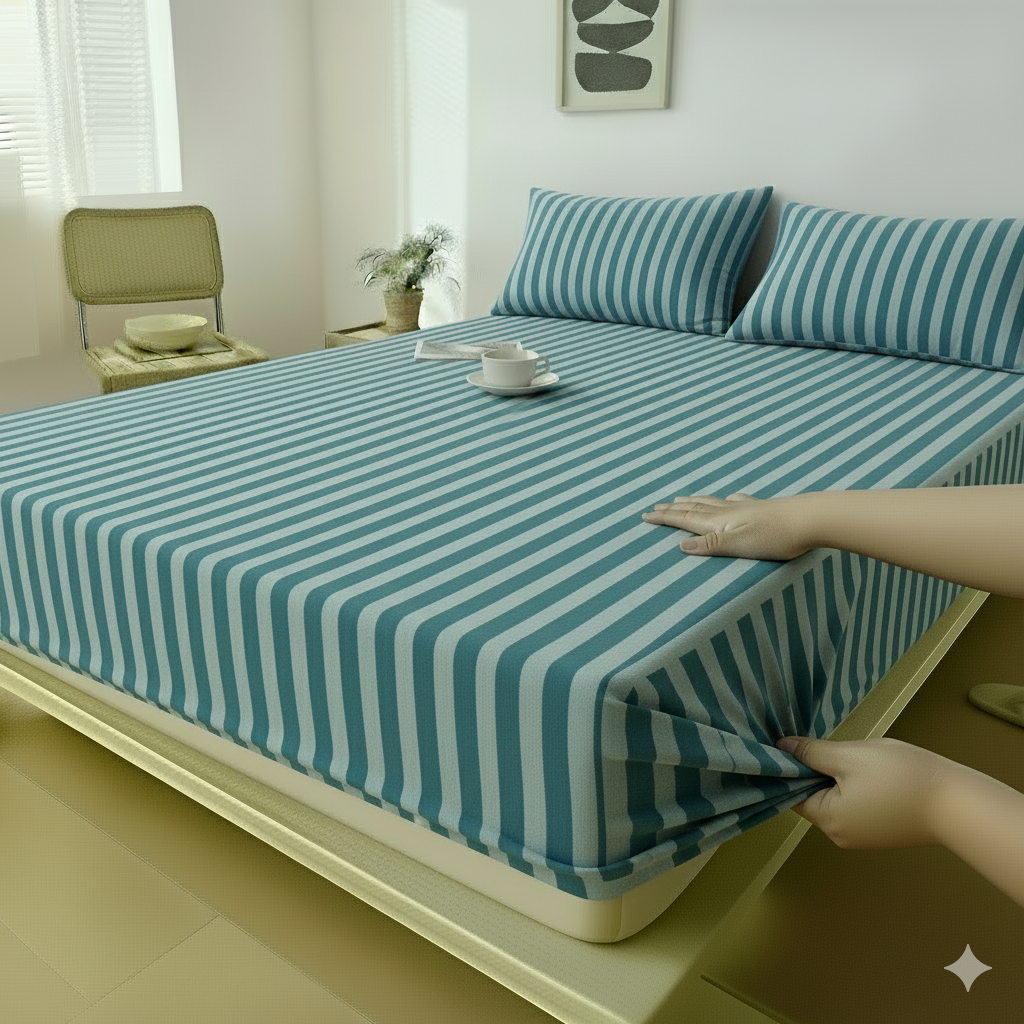 Stripe Bed Sheet - Cotton - Set 3 pieces - Multi Color - 180 cm