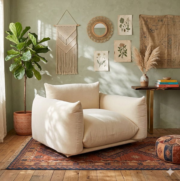 Arm Chair - Natural Wood - Multi Fabrics - Multi Color -110 x 90 x 75 cm