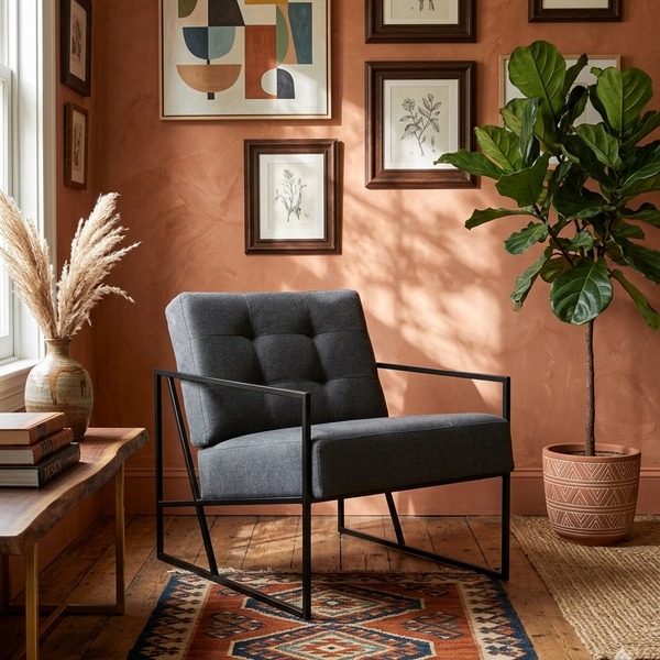 Bar Stool - Steel - Fabric - Black - 65x70x80 cm