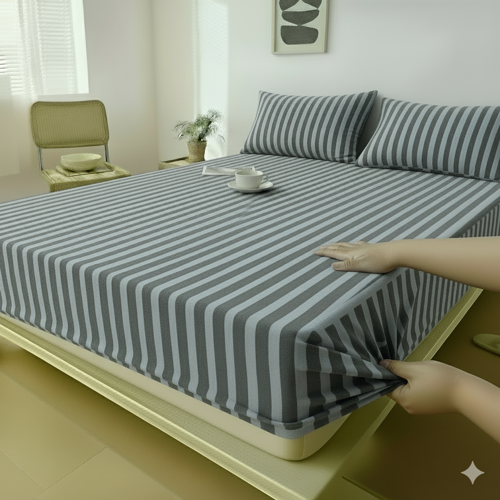 Stripe Bed Sheet - Cotton - Set 3 pieces - Multi Color - 180 cm