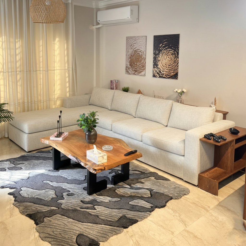 Sofa L Shape - Natural Wood - Multi Color  - 300x180x90x75 cm