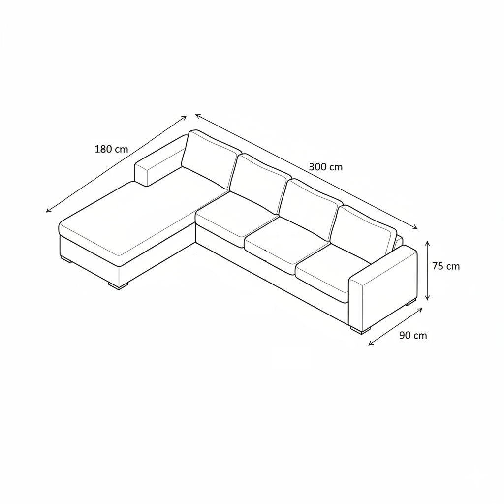 Sofa L Shape - Natural Wood - Multi Color  - 300x180x90x75 cm