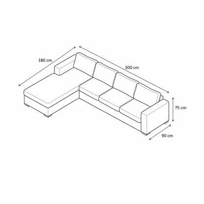 Sofa L Shape - Natural Wood - Multi Color  - 300x180x90x75 cm