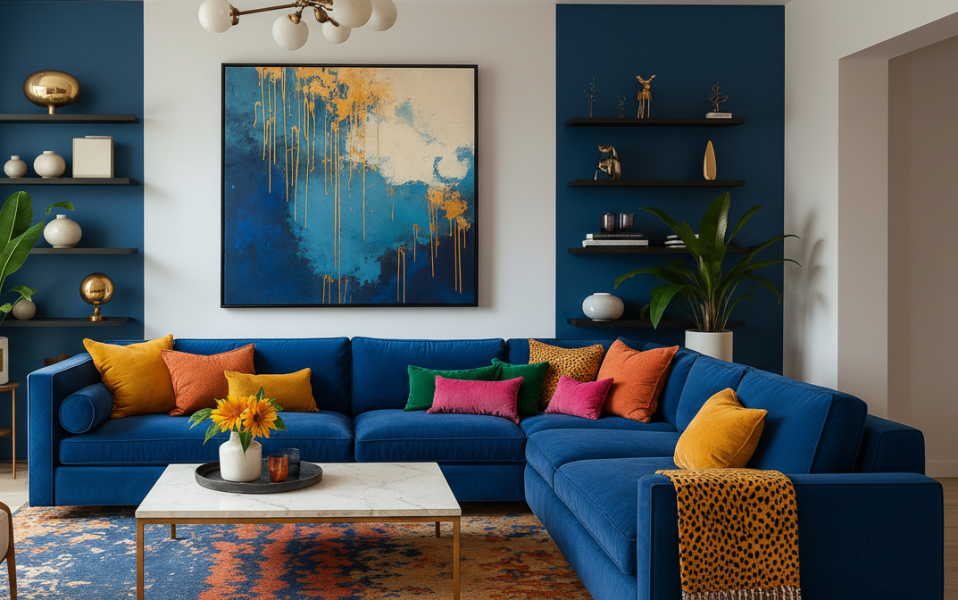 L-shape sofa - Beech Wood - Blue -295x295x90x85 cm