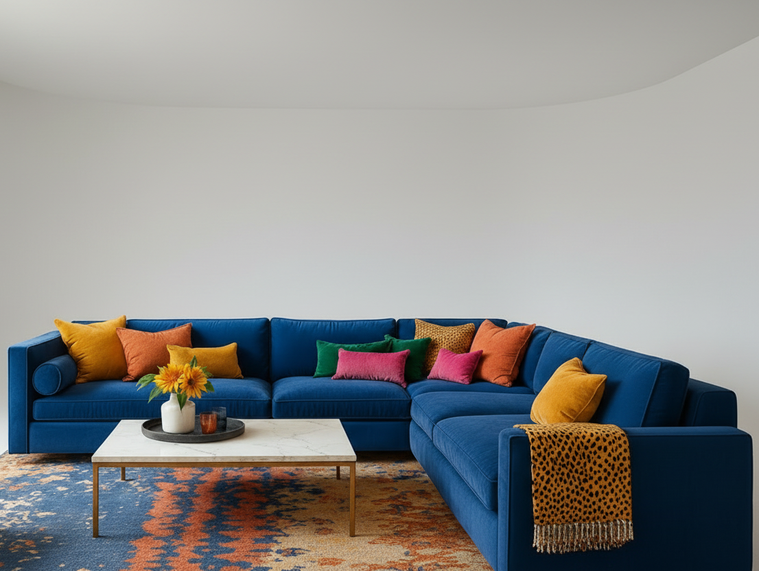 L-shape sofa - Natural Wood - Blue -295x295x90 cm