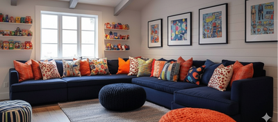 L-shape sofa - Beech Wood - Blue -300x300x110x90x80