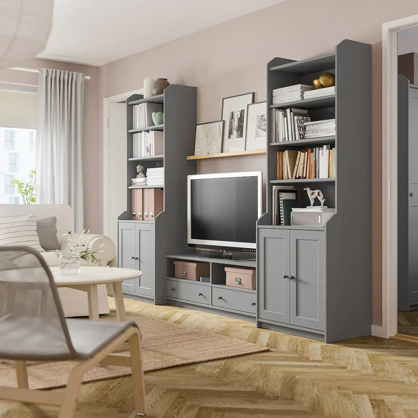 TV Unit with Bookcase - MDF Wood - Grey - 277x199x46 cm - Cataloug