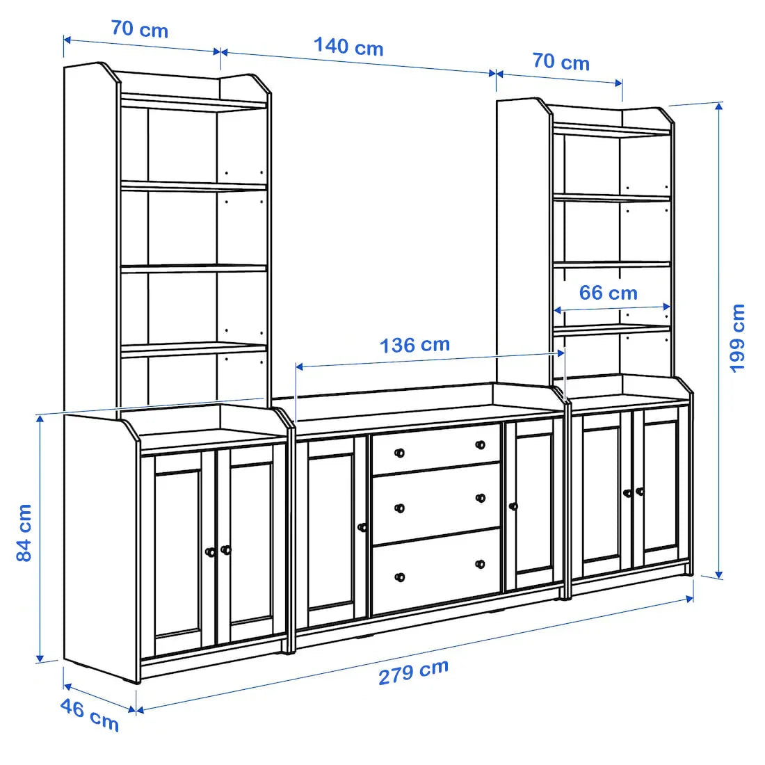 Bookcase - MDF Wood - White - 279x199x46 cm - Cataloug