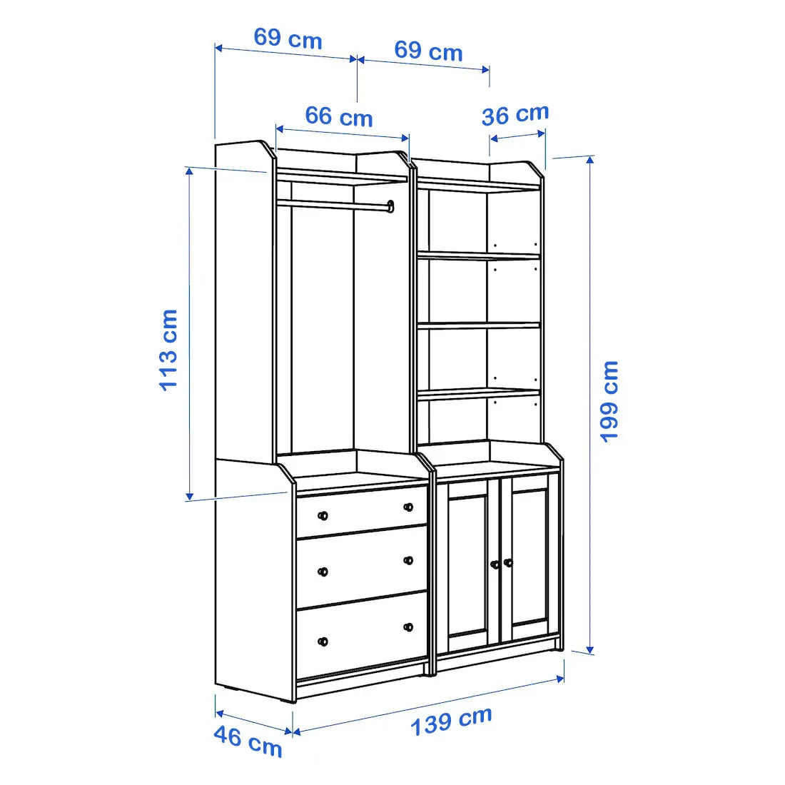 Bookcase - MDF Wood - White - 199x139x46 cm - Cataloug