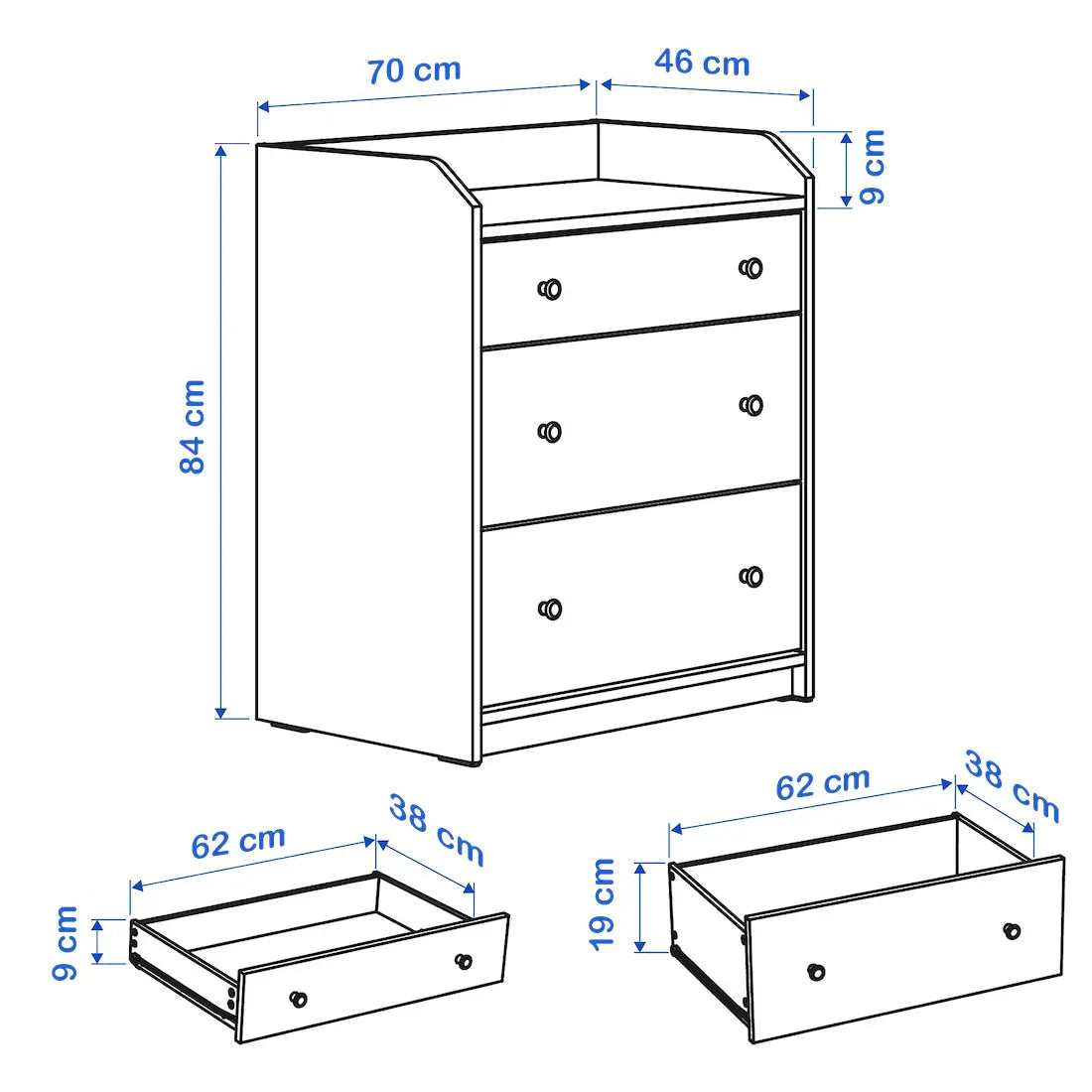 Drawer Unit - MDF Wood - White - 70x46x84 cm - Cataloug