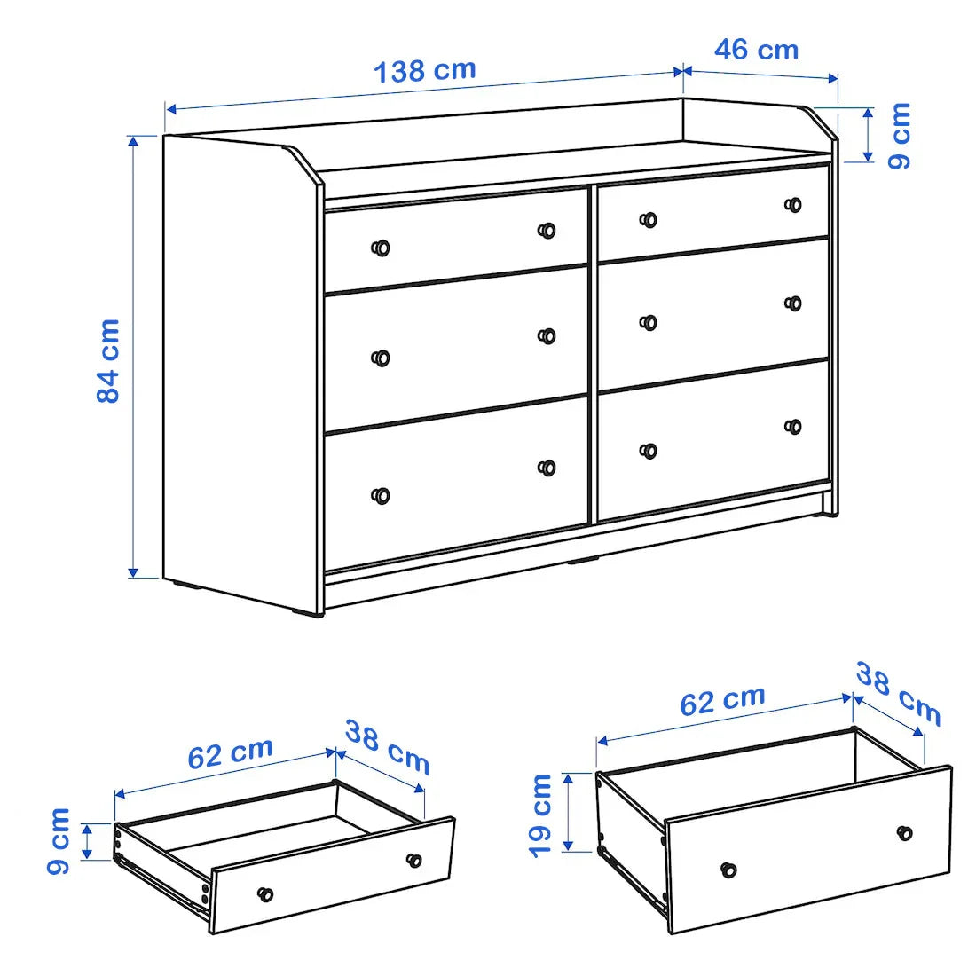 Drawer Unit - MDF Wood - Grey - 138x46x84 cm - Cataloug