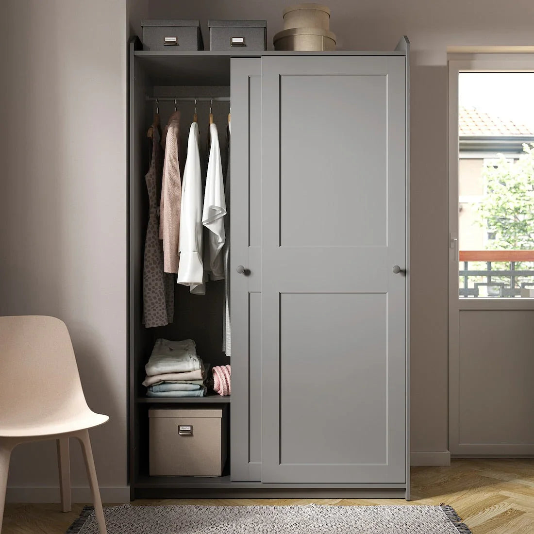 Wardrobe - MDF Wood - Grey - 199x118x55 cm - Cataloug