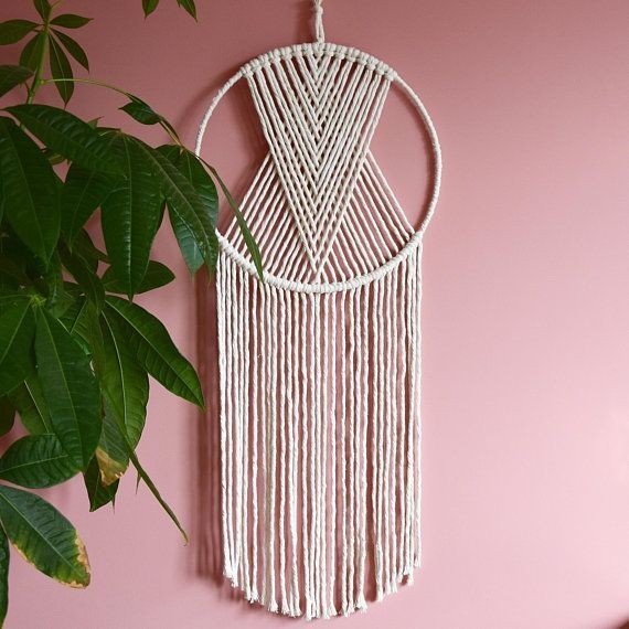 Macrame Wall Decor - Steel & Cotton Yarn - Off White - 70x30 cm