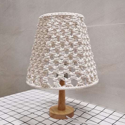 Table Lamp - Beech Wood & Cotton Yarn - Off White & Beige - 45x28 cm
