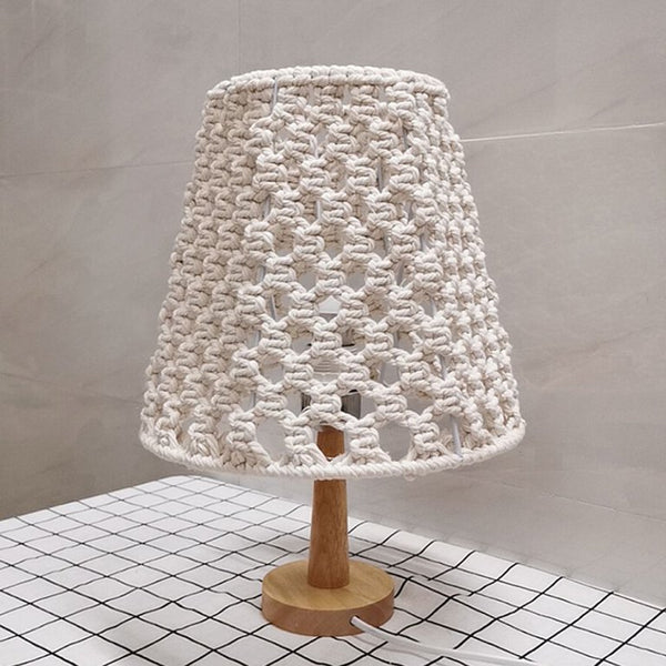 Table Lamp - Beech Wood & Cotton Yarn - Off White & Beige - 45x28 cm