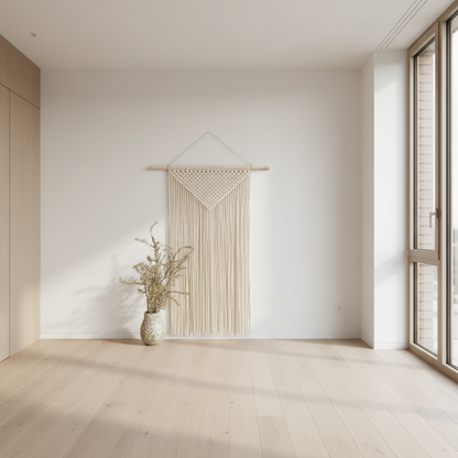  مكرمية - خشب وخيوط قطنية - ؤف وايت - 80×50 سم