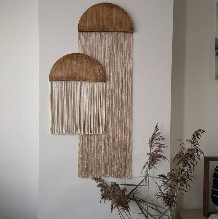 ديكور حائط مكرمية - خشب وخيوط قطنية - ؤف وايت و بيج - ١٠٠×٦٥ سم