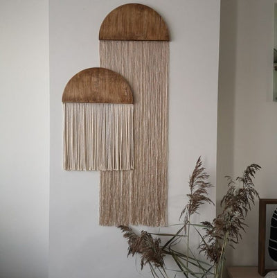 ديكور حائط مكرمية - خشب وخيوط قطنية - ؤف وايت و بيج - ١٠٠×٦٥ سم