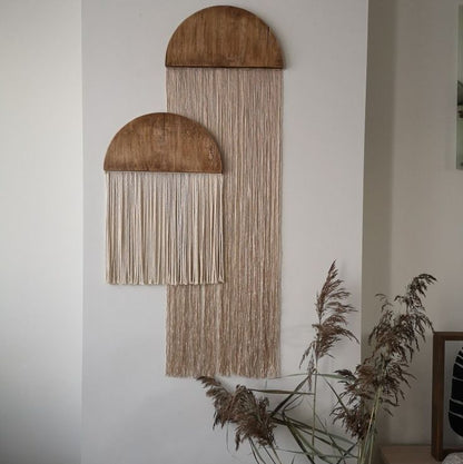 ديكور حائط مكرمية - خشب وخيوط قطنية - ؤف وايت و بيج - ١٠٠×٦٥ سم