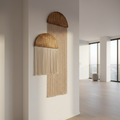 ديكور حائط مكرمية - خشب وخيوط قطنية - ؤف وايت و بيج - ١٠٠×٦٥ سم