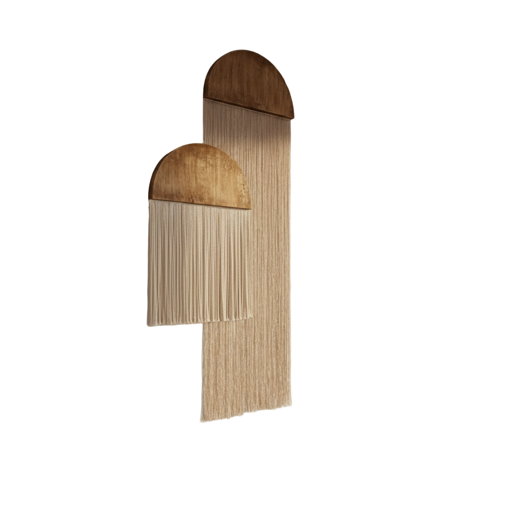 ديكور حائط مكرمية - خشب وخيوط قطنية - ؤف وايت و بيج - ١٠٠×٦٥ سم